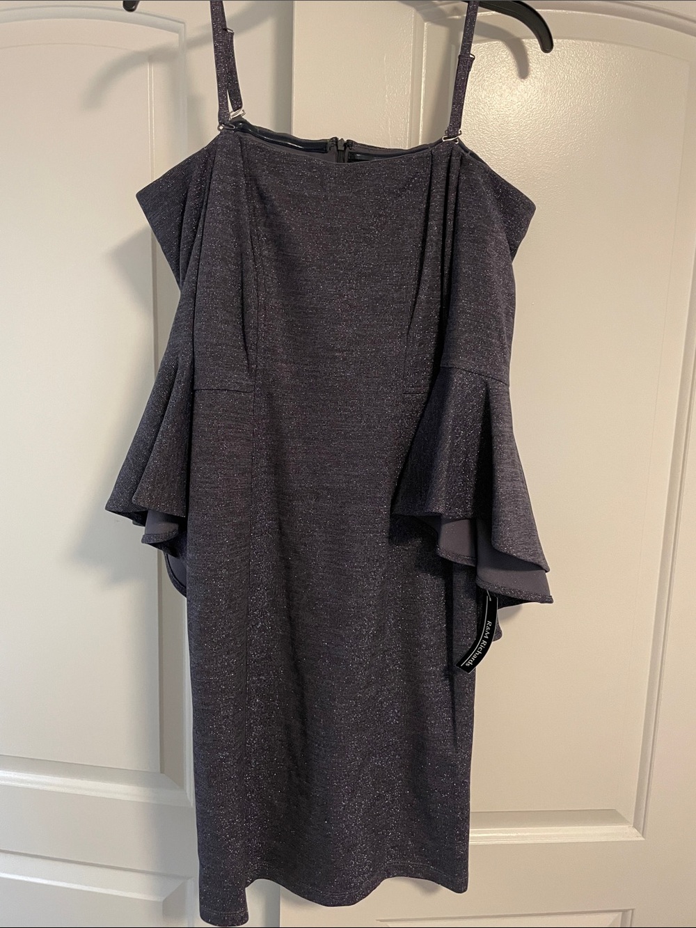 R & M Richards Sparkle Cold-Shoulder Cocktail Dress in silvery bluish purple